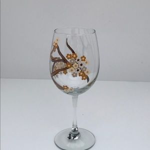 Hand Painted Wine Glass Golden Cherry Blossoms